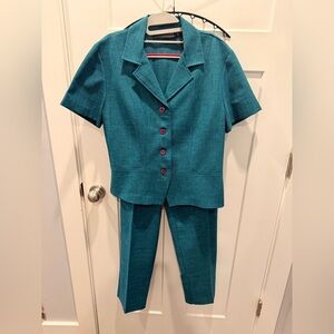 Sag Harbor Teal Linen-Look Pant Suit 2-Piece Career Set size 10